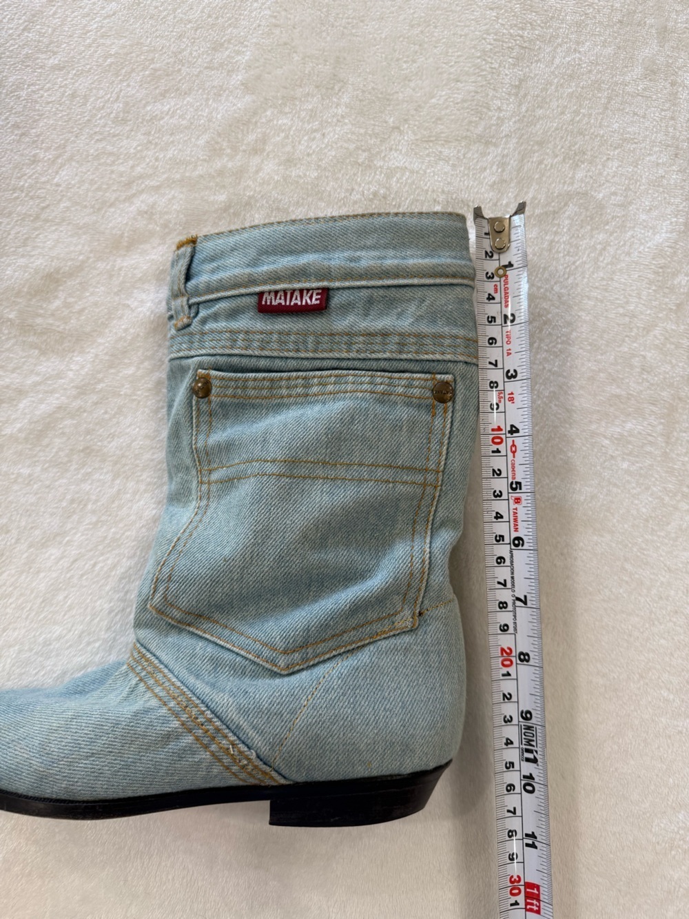 Vintage MATAKE Denim Boots Y2K Western Jean Boots Size 6.5 Rare - Picture 9 of 9